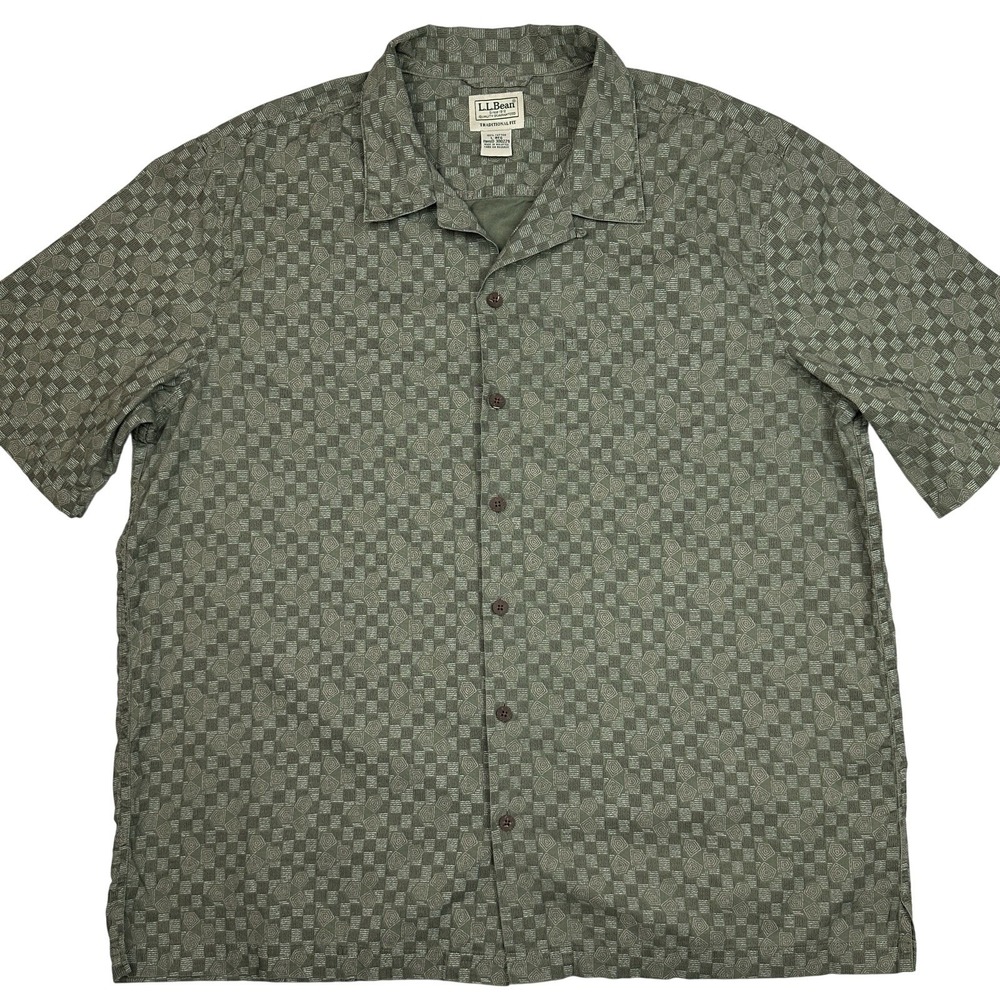 L.L. BEAN VTG CAMP SHIRT Azteca Style 300229 MEN'S Sz L 100%COTTON Short Sleeve